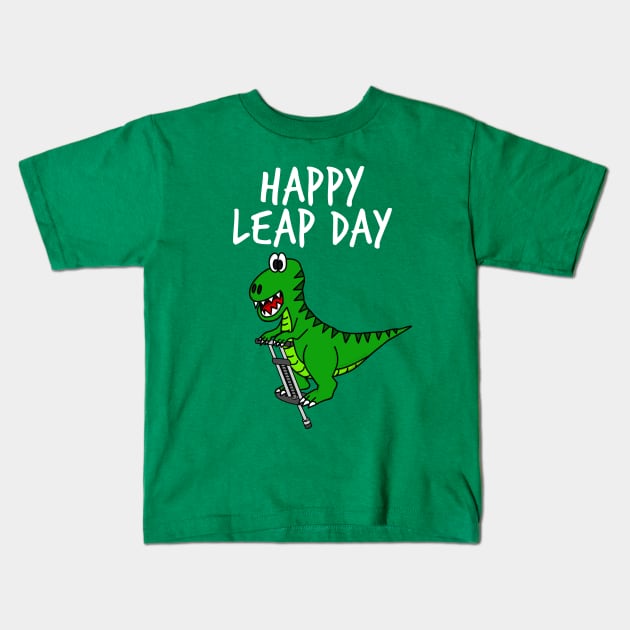 Happy Leap Day T-Rex Dinosaur 29 Feb 2024 Kids T-Shirt by doodlerob